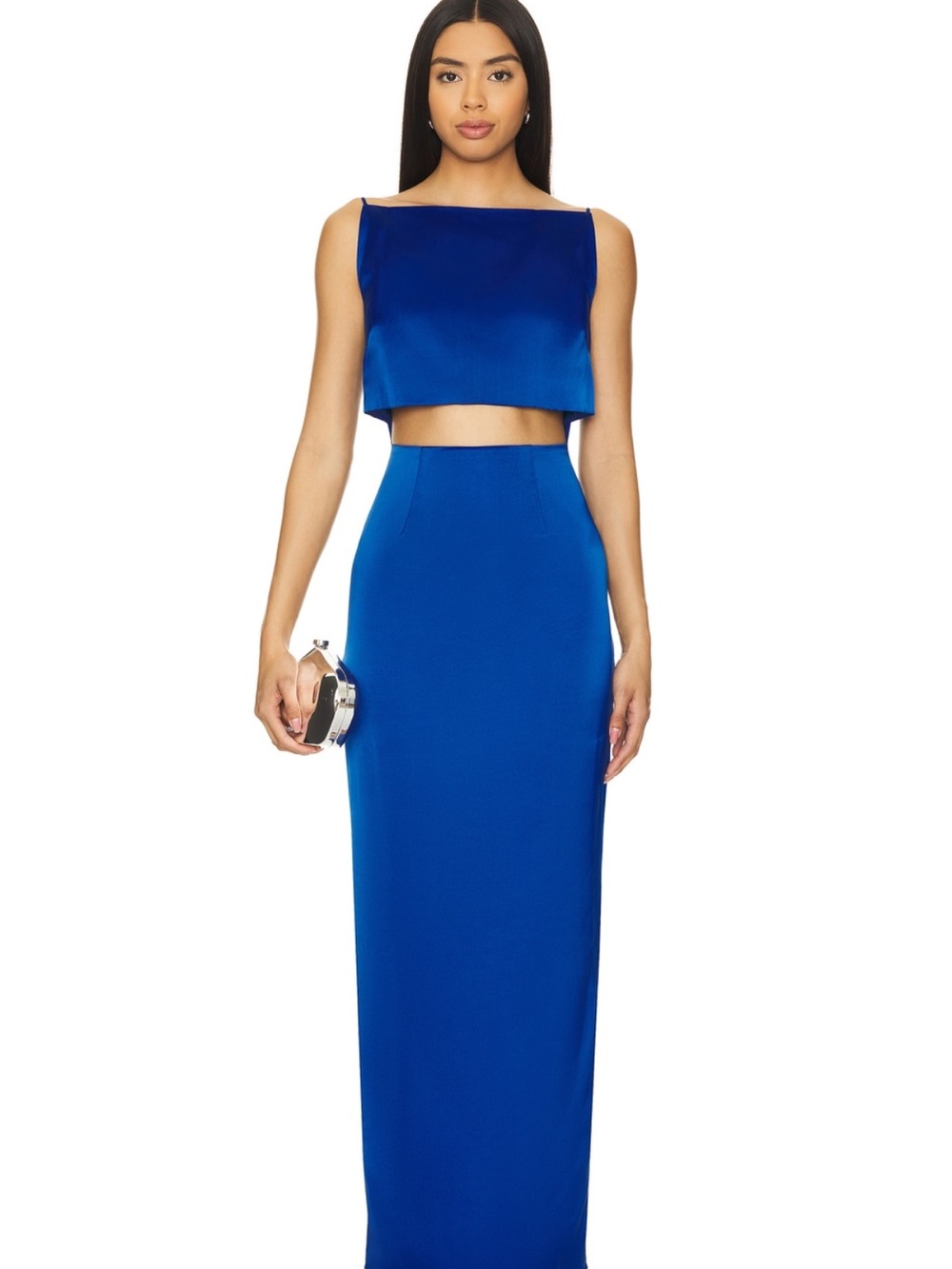 Elegant Cobalt Blue Maxi Dress with Crop Bodice